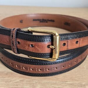 Johnston & Murphy Mens Belt Sz 42 Leather Brass Buckle Brown Glove Cowhide USA